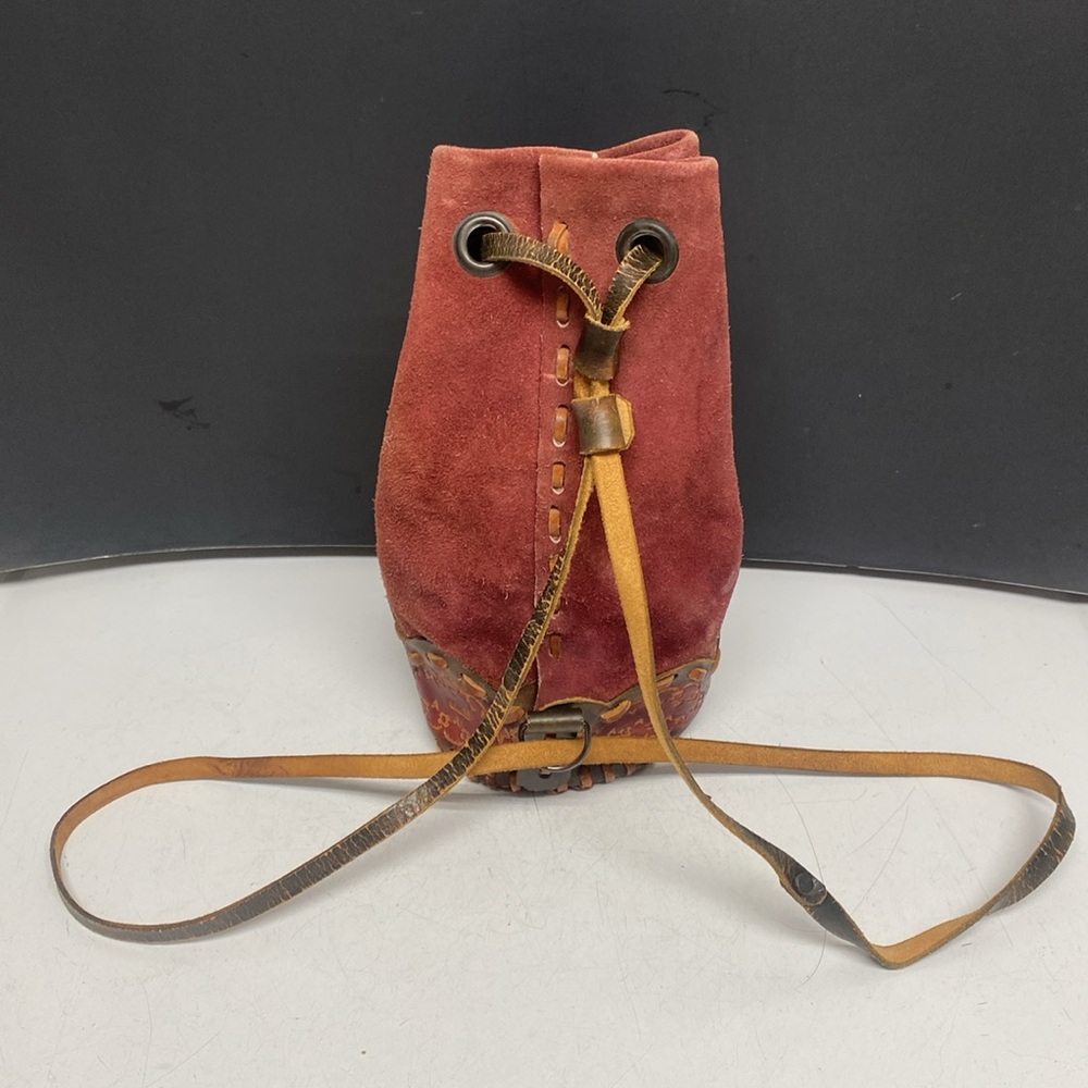 Chile Red Suede Bucket Purse Backpack - Picture 14 of 17